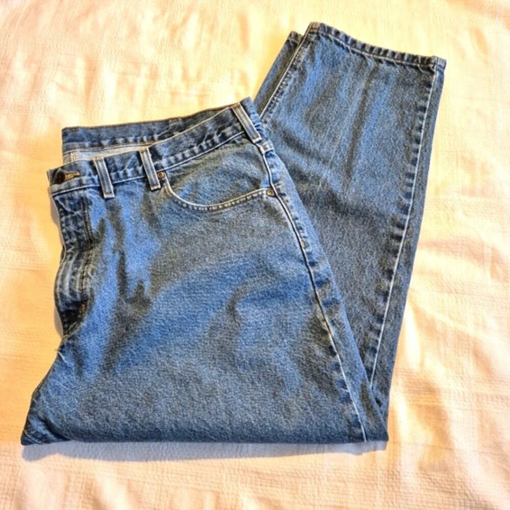 Carhartt men's size 44 x 28 style B17 DST, medium wash blue jeans, VGUC